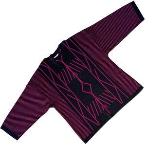 MOSAIK (Finland) 1980s Vintage Art Deco Intarsia Wool Kimono Jumper : L